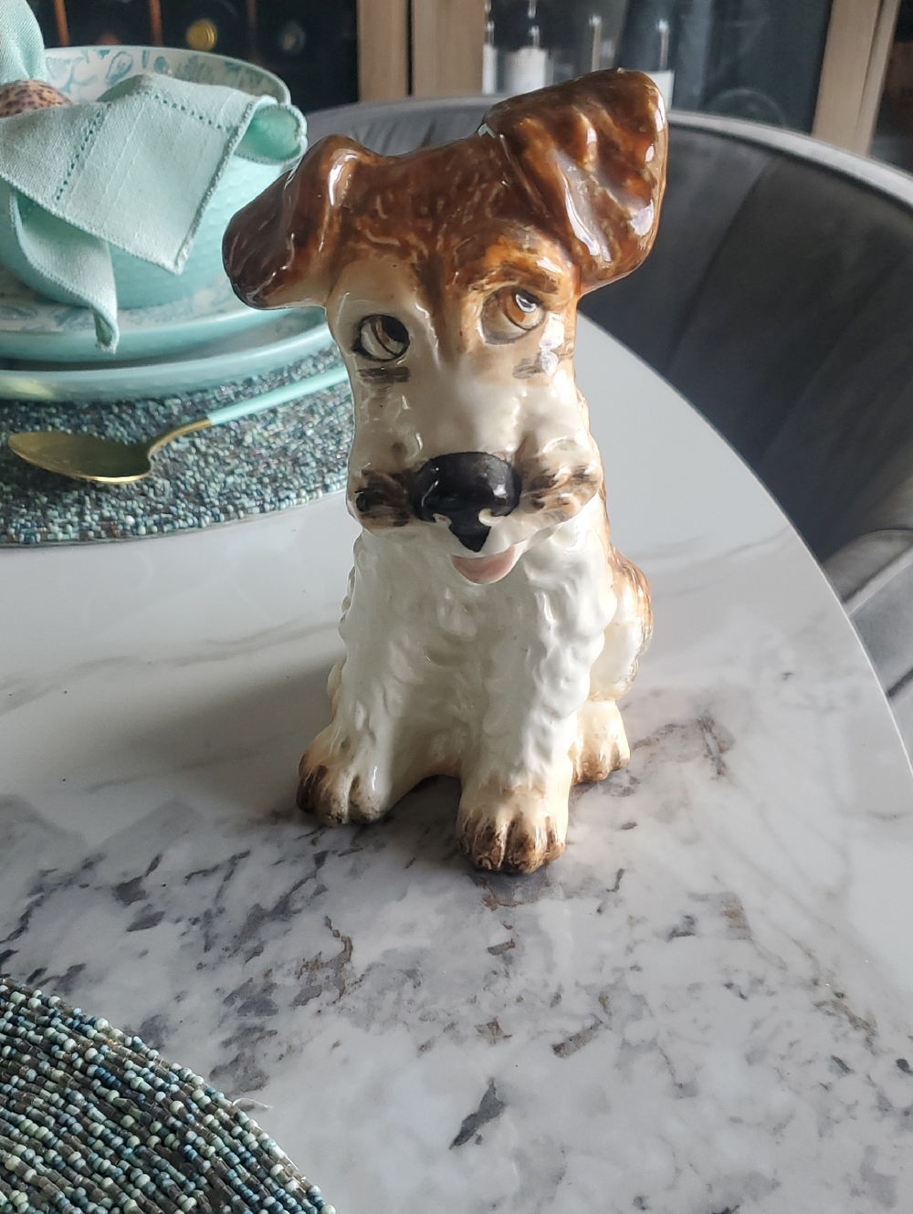 Ceramic Brown and White Dogs 2- Decorative Pet Statues